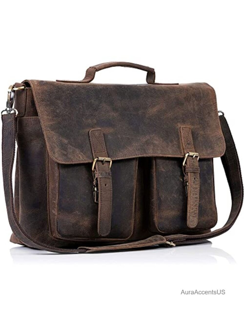 Leather Briefcase Laptop Messenger Bag Fits 15.5 inch Padded Compartment